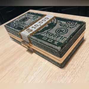 Crystal Embellished Dollar Bill /Money Clutch Snap Clutch